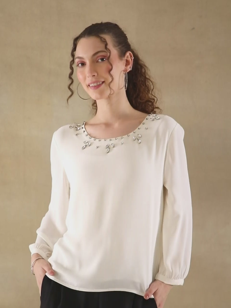 Crystal Curve Off-White Top