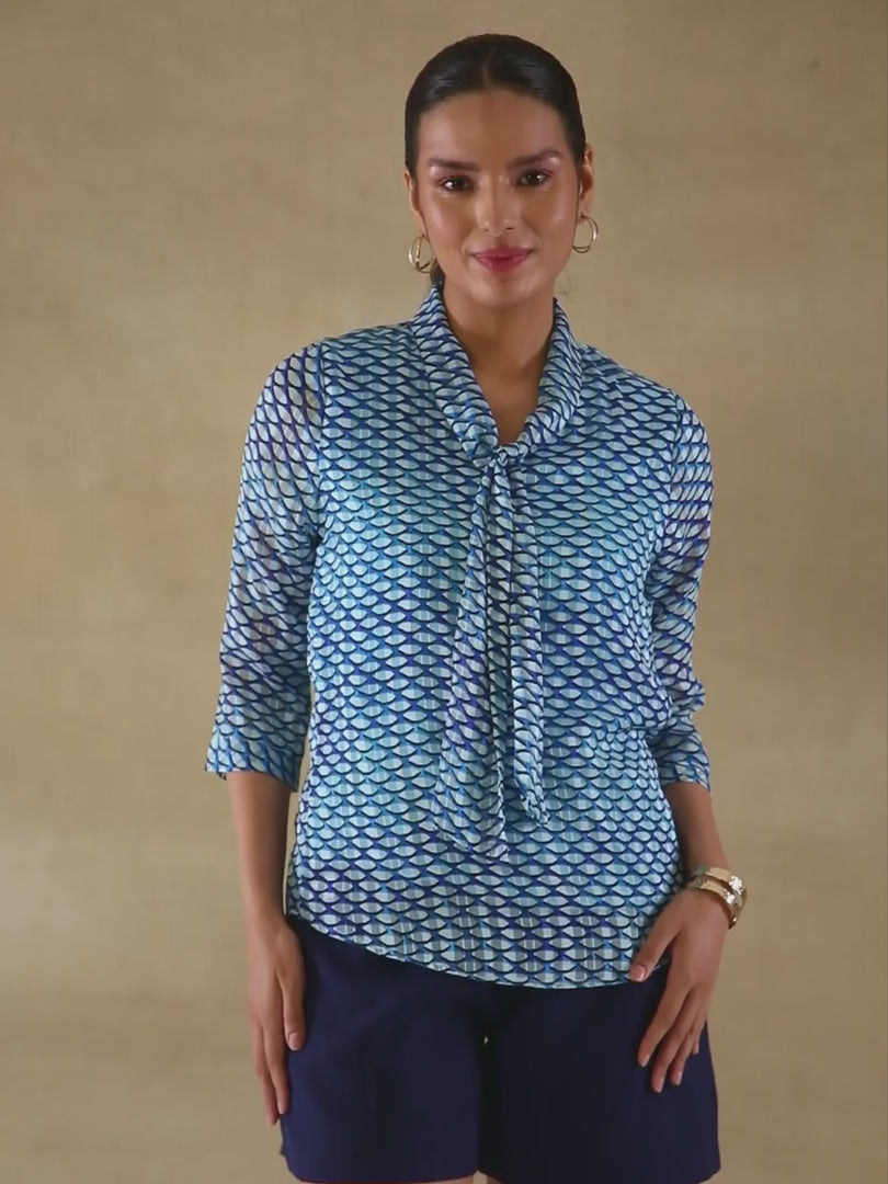 Azure Tie Neck Top