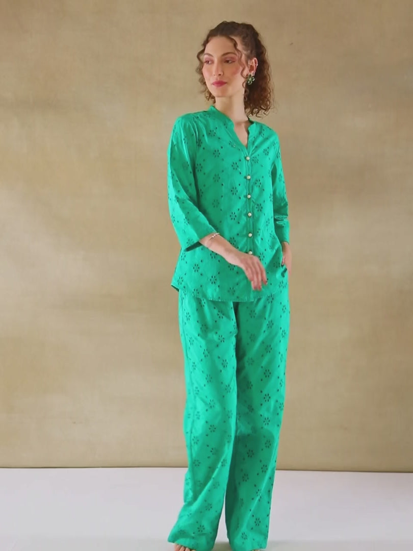 Emerald Cotton Schiffli Shirt