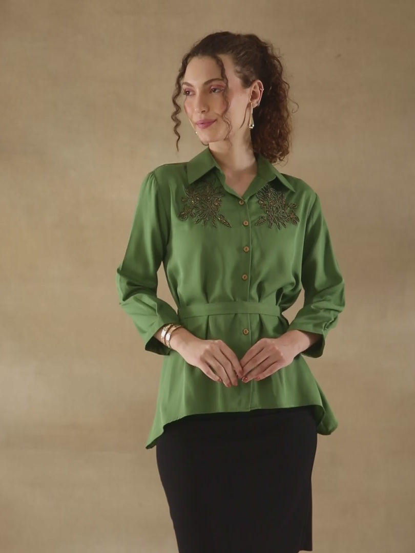 Olive Crest Sequin Shirt