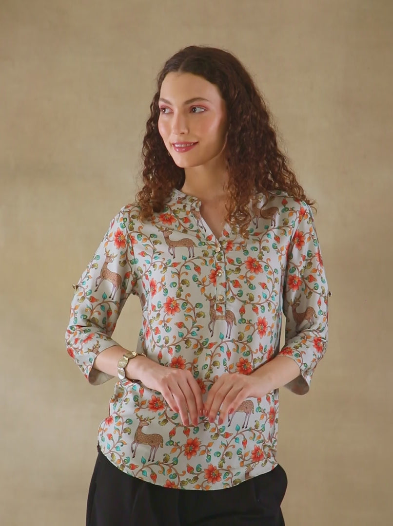 Ecru Deer Print Top