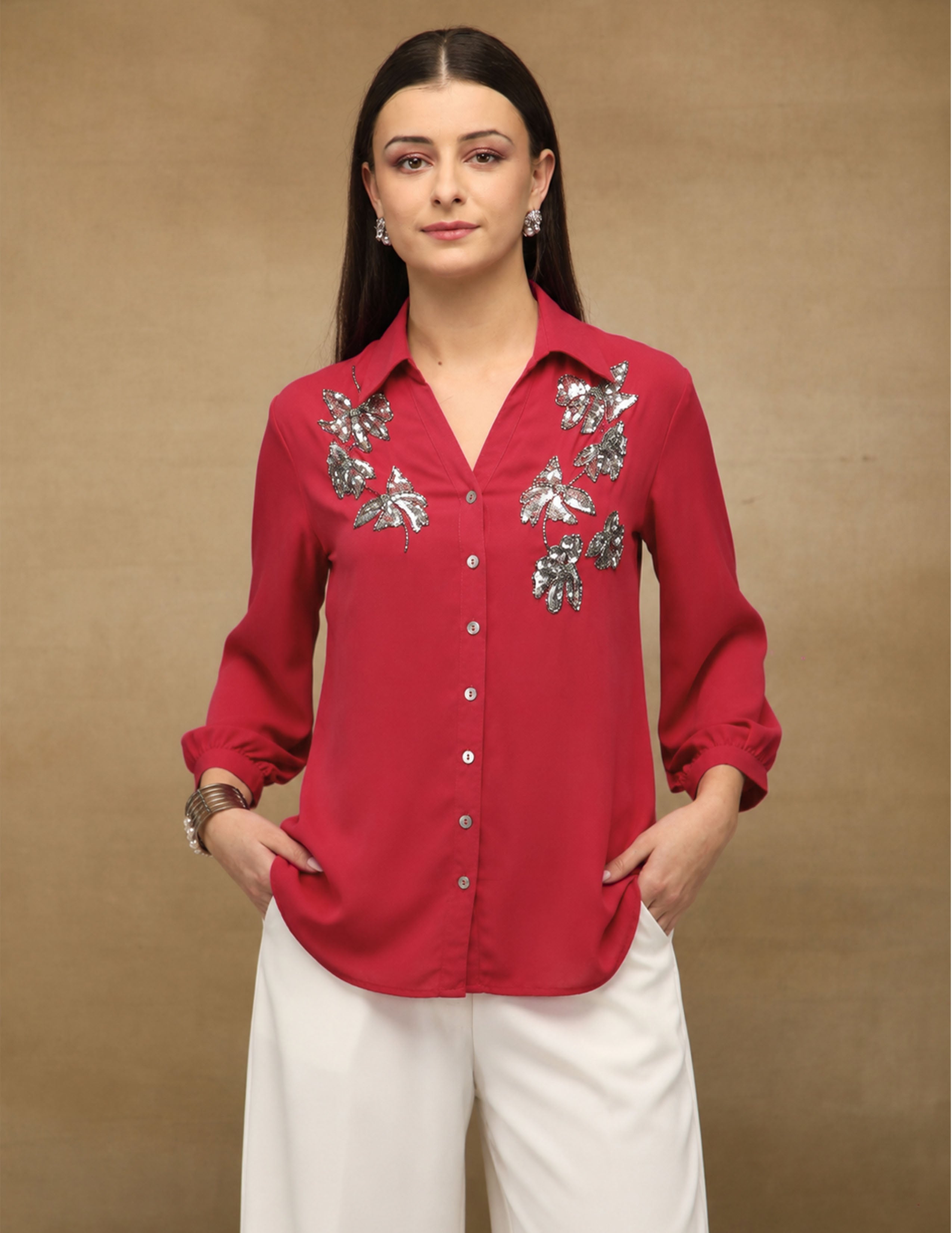Butterfly Sequin Red Shirt (Copy)