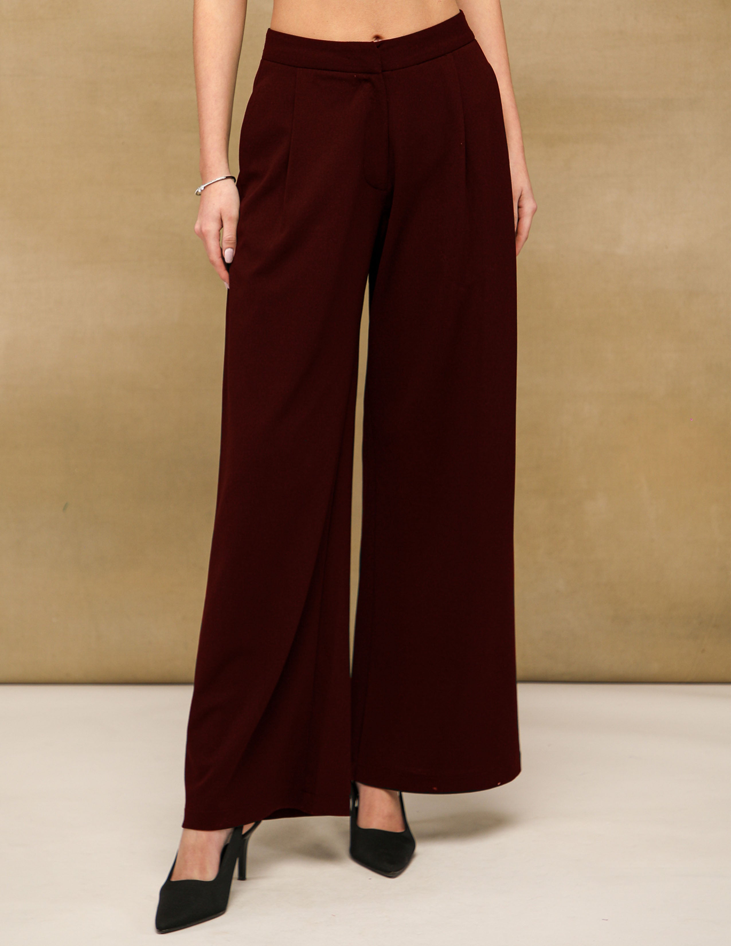 Maroon Wide Leg Trousers